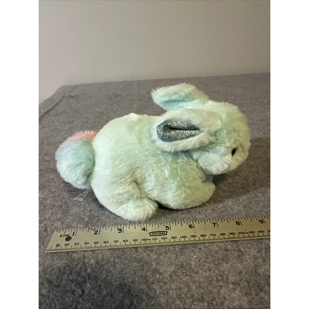 FAO Schwarz Rabbit Plush Pastel Tail Easter Bunny Mint Green Blue Glitter Ear 8